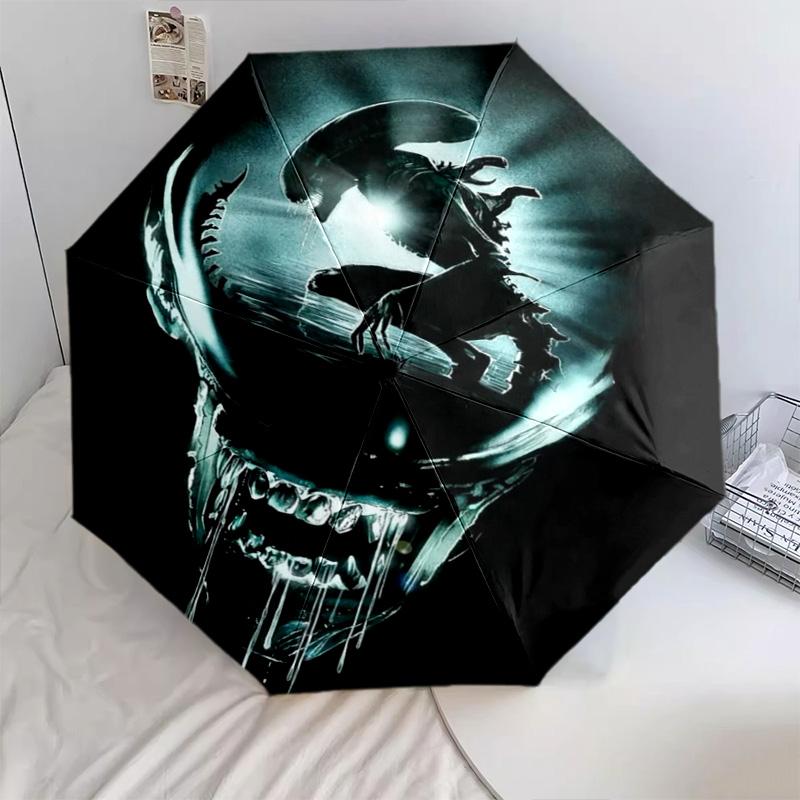 1 PC Automatic Folding Umbrella - Alien Pattern Portable Foldable Design With 8 Ribs Christmas Birthday Gifts
