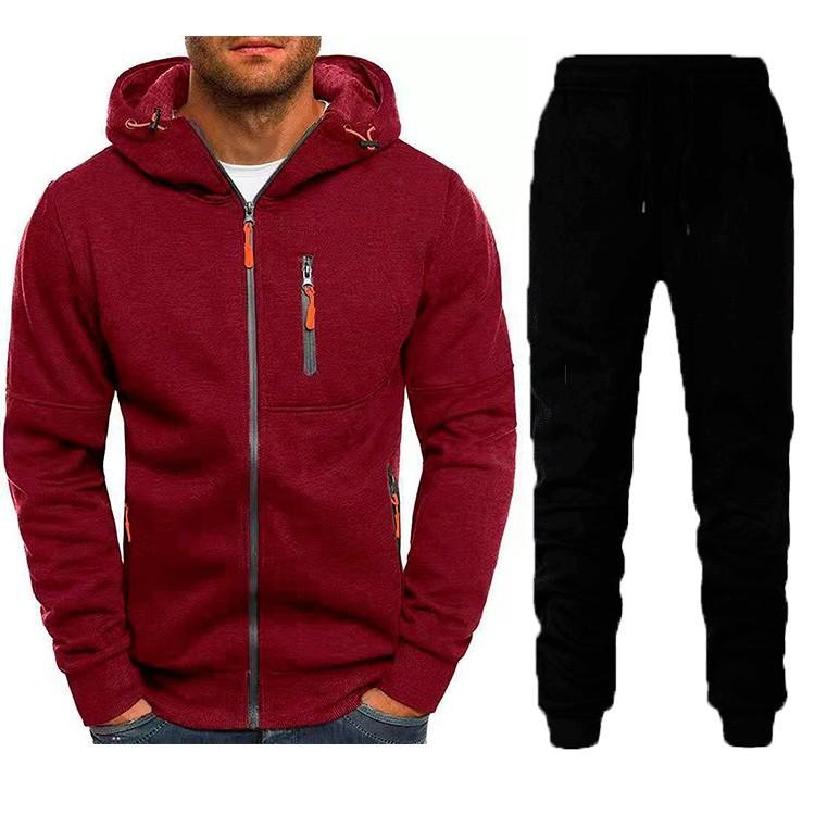 New Men's Sports Suit Zipper Cardigan Two-piece Running Outdoor Hooded Suit