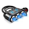 Cigarette Lighter Socket, 3 Connections, Independent Switch, 2 USB Ports, Compatible with 12 V/24