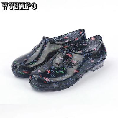 Дождевые туфли женские короткие туфли весна осень плоский каблук кухонная работа мытье автомобиля водонепроницаемые нескользящие износостойкие туфли