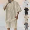 2024 Men's Jacquard Plaid Short-Sleeve T-Shirt and Loose Fit Casual Shorts Set