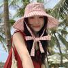 Уникальная летняя уличная панама; Двусторонний плед с широкой шнуровкой по краю; Контрастные Сладкие Цвета для Женщин