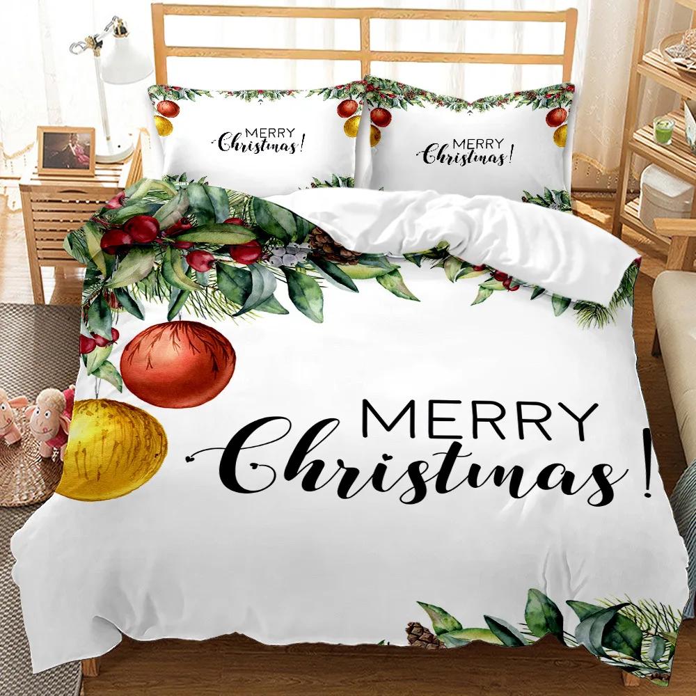Super Soft Comfortable 3d Bedding Set Happy Christmas Reactive Print Snowflake Deer Duvet Set King Size Merry Christmas Bed Set