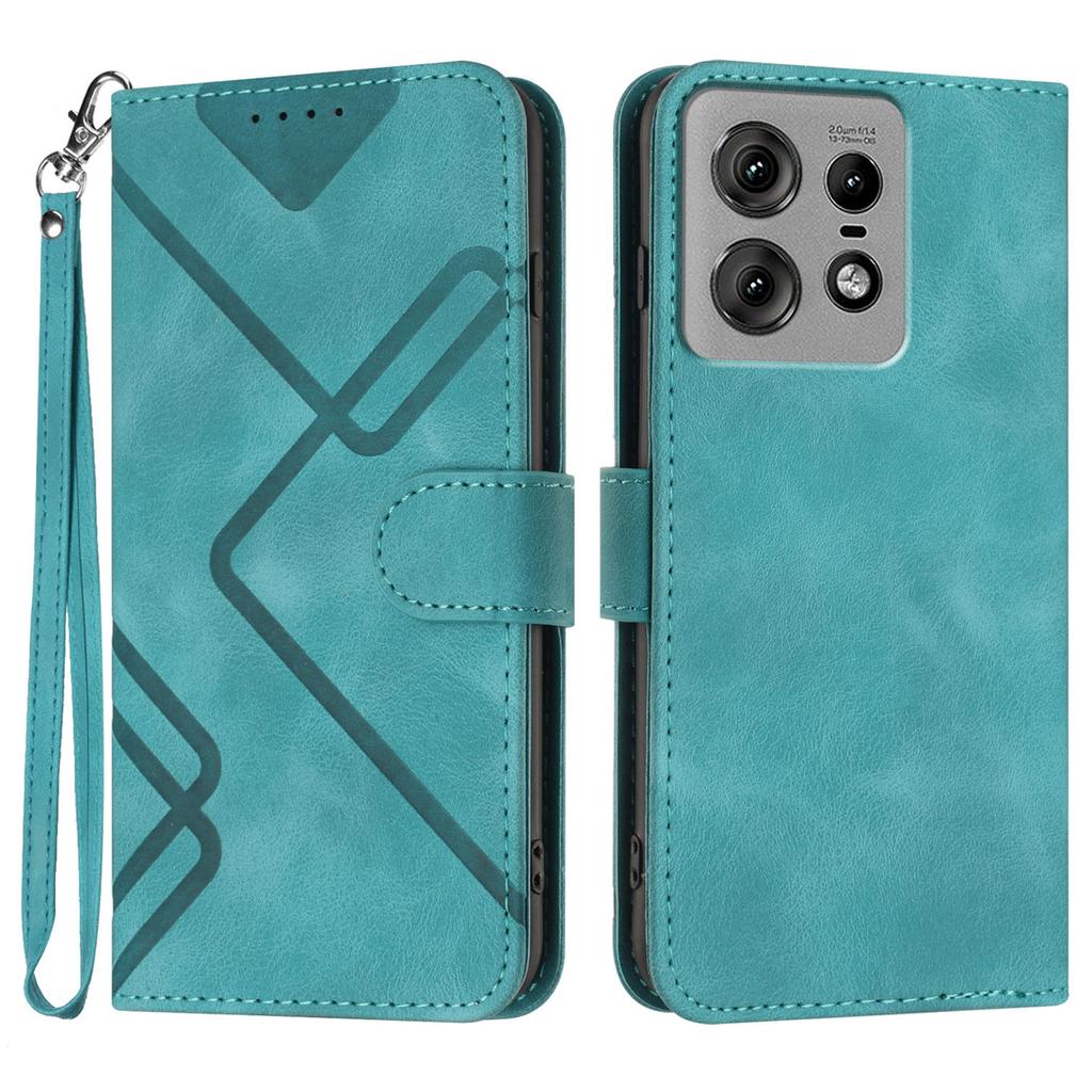 For Motorola Edge 50s Pro 5G Wallet Case Line Imprinted PU Leather Phone Cover with Strap