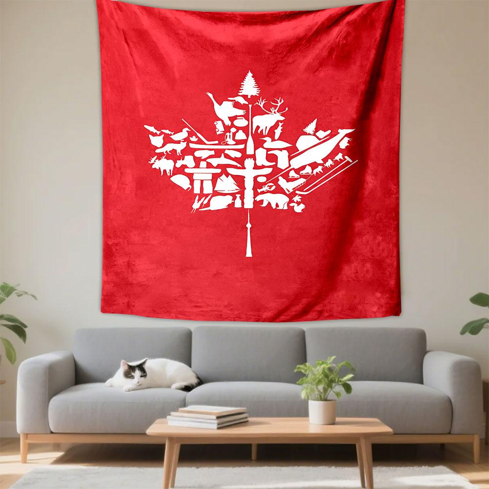 Red Maple Leaf Canada Art Tapestry Wall Hanging, Canadian Flag Poster, Patriotic Wall Decor for Bedroom Living Room Dorm