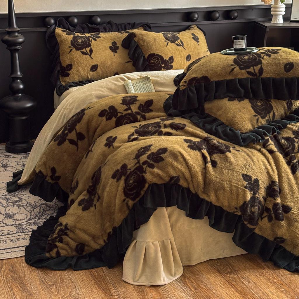 Зимний роскошный комплект постельного белья из четырех предметов с леопардовым принтом и кроличьим мехом - Пододеяльник с дополнительным наполнителем и утолщением для повышенного тепла и комфорта.