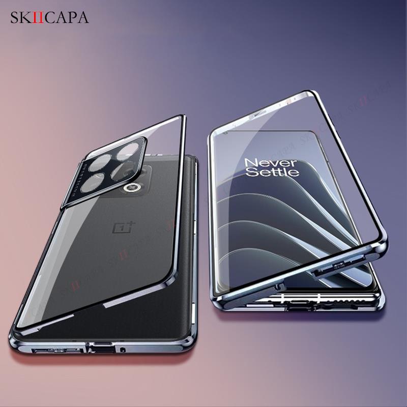 For OnePlus 10 Pro Magnetic Adsorption Tempered Glass Phone Case For One Plus 10 Pro 5G 360 Double Sided Transparent Flip Cover