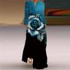 Autumn 2024 European and American Sexy V-Neck Long-Sleeve Printed Maxi Dress