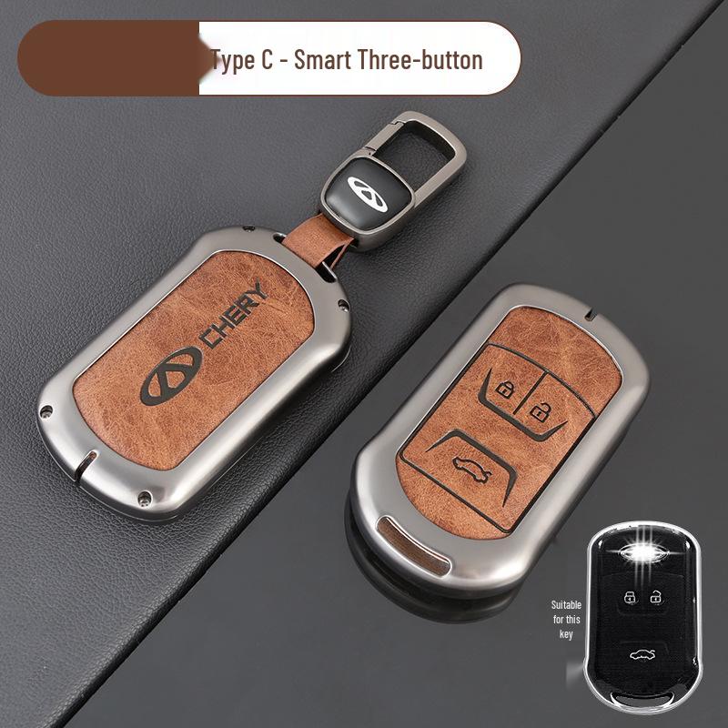 Чехол для ключа автомобиля Chery: Подходит для Tiggo, EQ1, QQ Ice Cream, Arrizo E - Маленький, Прочный металлический корпус с подвесной пряжкой
