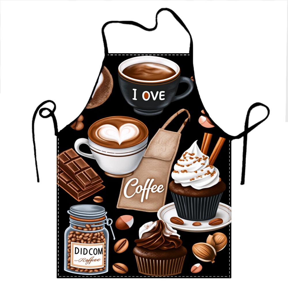 Coffee Lover Apron With Coffee Cup Chocolate And Cupcake Design For Baking And Cooking