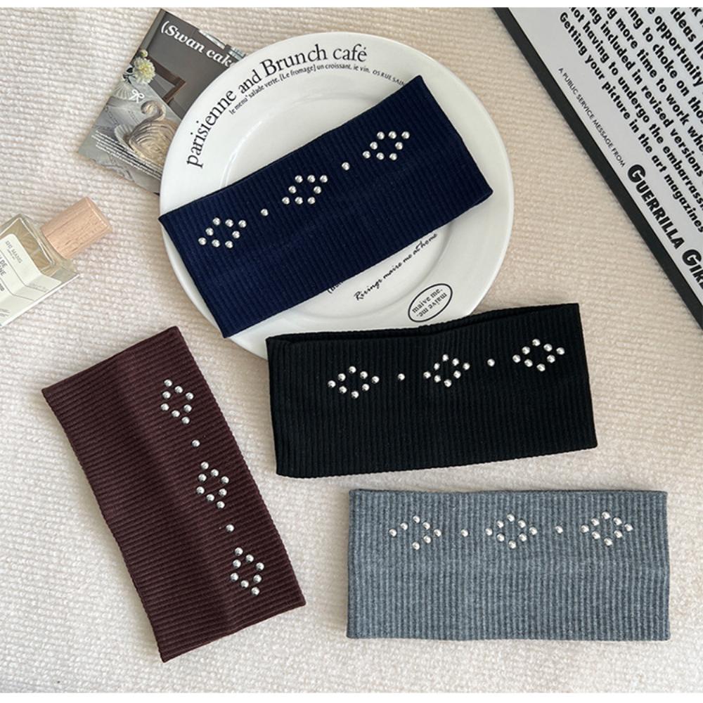 Knit Hair Accessories Versatile Metal Rivet Hairband Elastic Wide Headband Y2k Fashion Hairband For Dating Work Travel