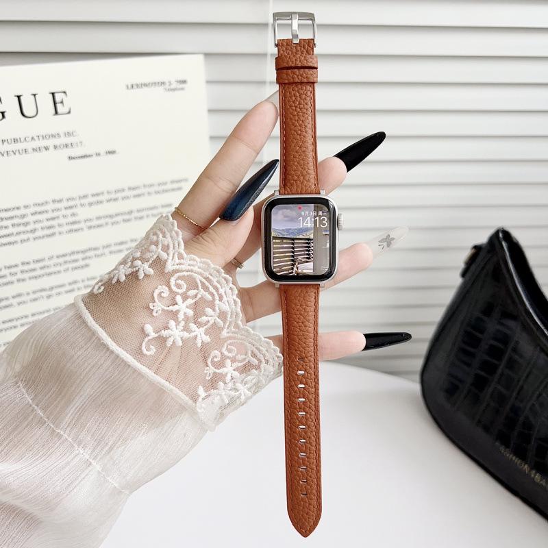 Совместимый кожаный ремешок для Apple Watch S10 - Узор личи, iWatch 9876, SE, Ultra