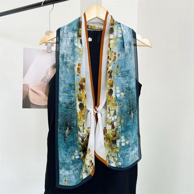 Silk Mulberry Silk Silk Scarf Plain And Elegant Water Ink Bamboo Silk Scarf Women'S Double Crepe Scarf Shawl