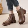 Top Layer Cowhide New Middle Heel Thick Sole Short Ankle Boots,Thick Heel Genuine Leather Boots Winter Mother Shoes Gift