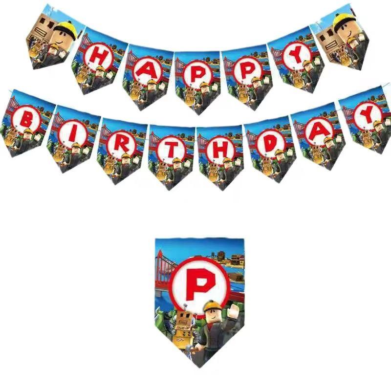Roblox Песочница Тема Активности День Рождения Празднование Декорация Коллекция Латексные Шары Баннер Топперы для Торта Праздничная Посуда Разработанный Для