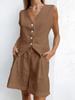 Women's Cotton Linen Suit Vest & Shorts Set (European & American Design, Sleeveless, Spring/Summer Casual)