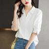 Basic Solid Color Loose Blouse Summer Thin Office Lady V-Neck Korean Women's Clothing Stylish Button Casual Half Sleeve Shirt