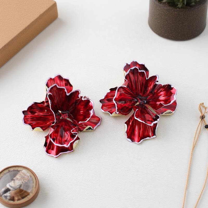 Трехмерные нерегулярные преувеличенные серьги с большими цветами, выполненные масляными мазками, изысканные многослойные серьги