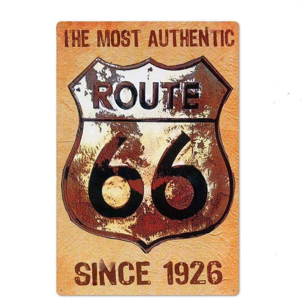 Сувенирная номерная табличка Route 66, Американский металлический знак для авто 20x30см