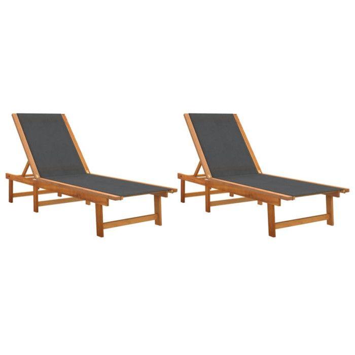 VidaXL Lot de 2 Chaises Longues, Bain de Soleil, Transat de Terrasse, Siège de Jardin Patio Balcon Extérieur, Noir Bois 3279247