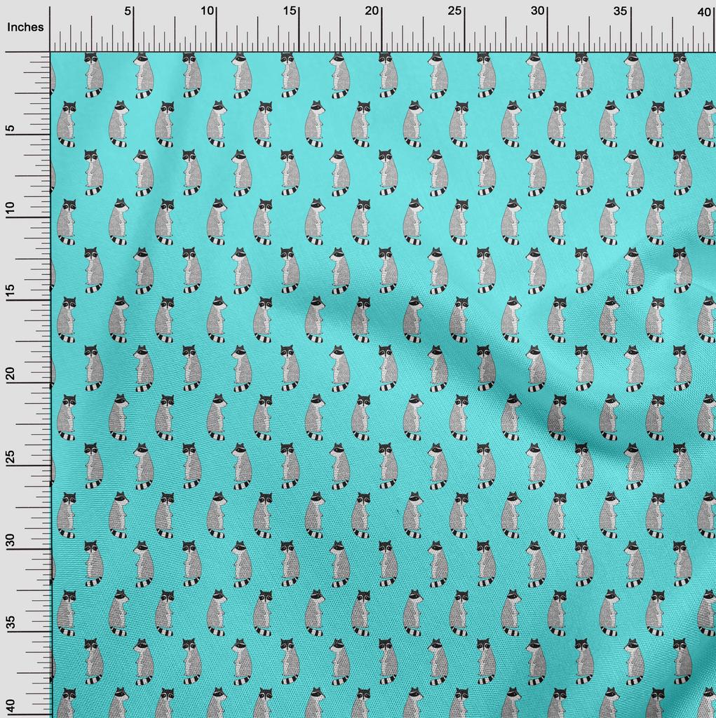 oneOone Cotton Flex Aqua Blue Fabric Racoon Animal Sewing Fabric By The Yard Printed Diy Clothing Sewing Supplies 40 Inch