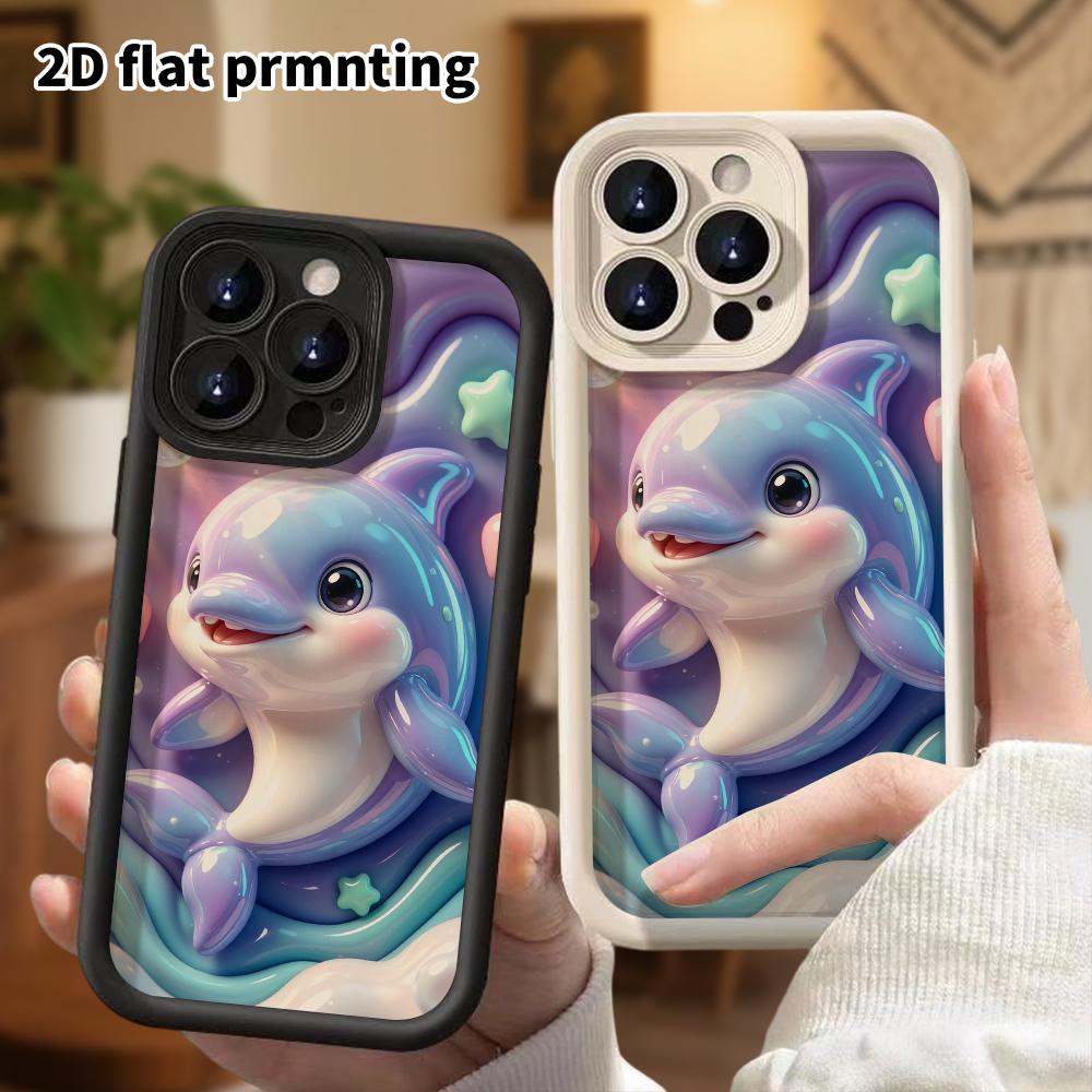 Phone case: 2D flat design suitable for iPhone 18 17 16 15 14 13 Pro protective case, cartoon dolphin, perfect Christmas and Halloween holiday gift