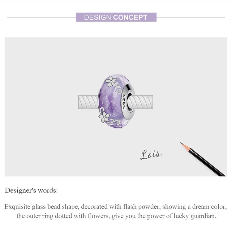 BAMOER стерлингового серебра 925 пробы фиолетовые стеклянные бусины-шармы «мечта» для оригинальных браслетов и ожерелья диаметром 3 мм