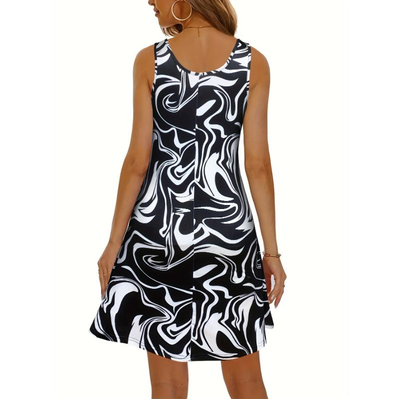 Платье-майка с круглым вырезом и графическим принтом, повседневное платье без рукавов на весну и лето, женская одежда