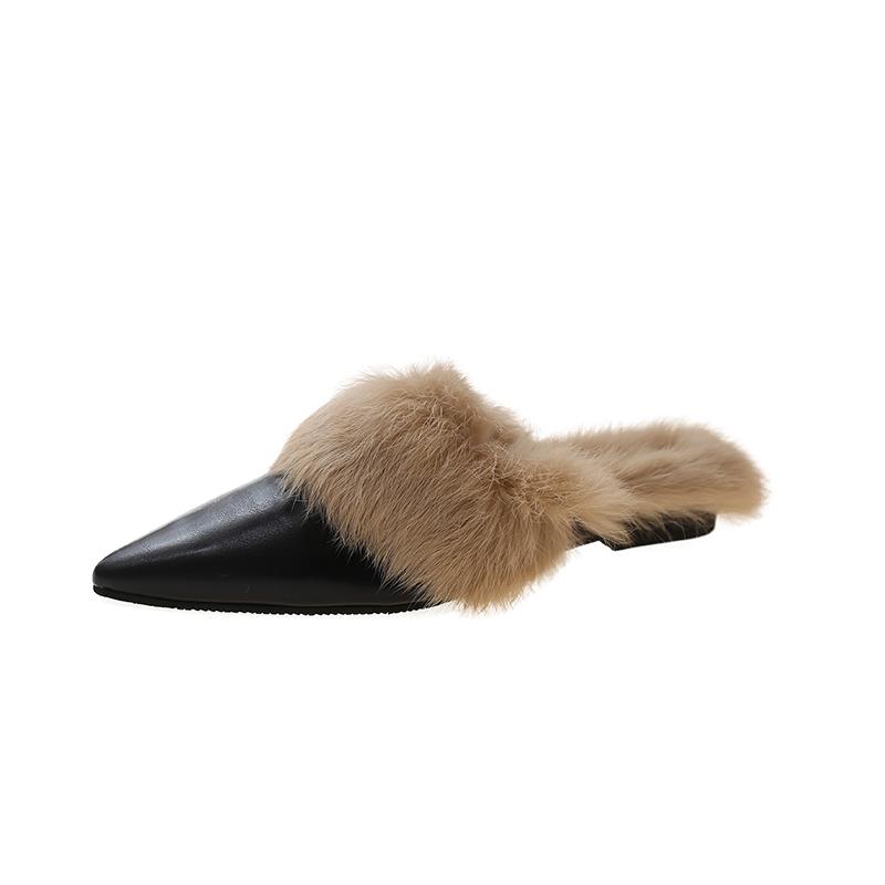 Зимние Новые Тапочки Баотоу Женские Остроносые Плюс Флис На Слипонах Мягкая Подошва Нескользящие Удобные Туфли на Плоской Подошве