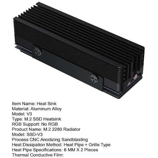 2280 Пад Алюминиевый сплав Теплоотвод для SSD 2 трубки Термосиликон Решетка NVMe Твердотельный