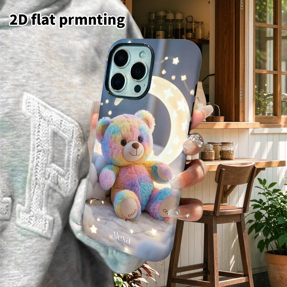 Phone Case: 2D flat design suitable for iPhone 18, 17, 16, 15, 14, 13 Pro film protective case, couple style, rainbow little bear, Christmas and Hallo
