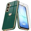 Protective Case - BOOLING - for Samsung Galaxy A17 5G/4G - Silicone Green Night Heart Pattern - 2 Glass