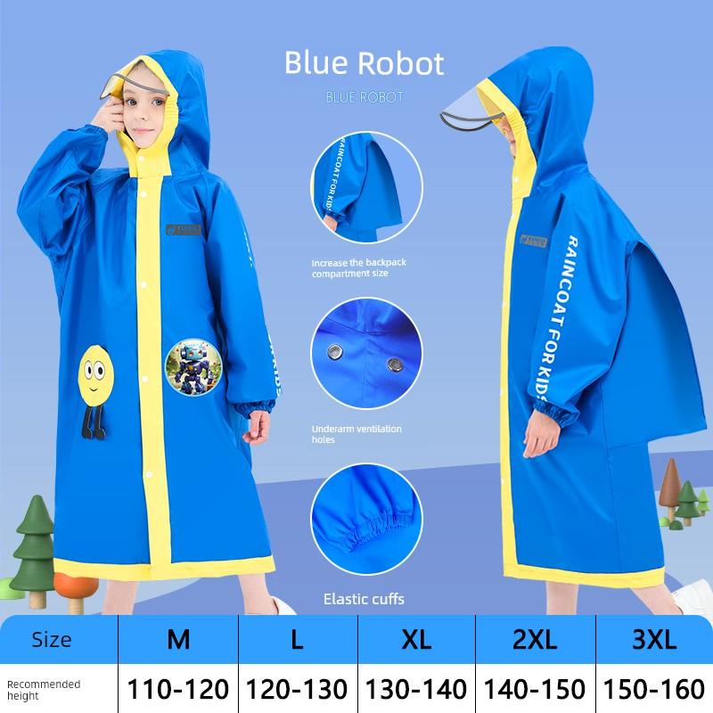 Children's Raincoat for Boys and Girls, Long Full-Body Raincoat for Heavy Rain, Suitable for Primary and Secondary School Students, with Backpack