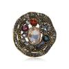 Female Vintage Rainbow Crystal Round Brooches For Women Luxury Gold Silver Color Alloy Geometry Brooch Safety Pins