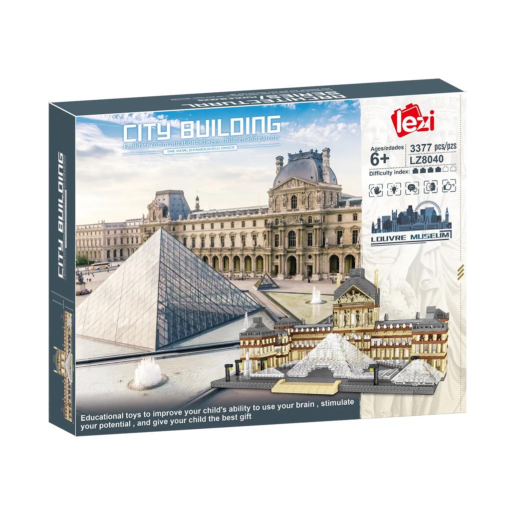 Non-Toxic 3377Pcs Louvre Model Building Blocks World Famous Attractions Architectural Model Street View Bricks Diy Toys Gifts For Kids