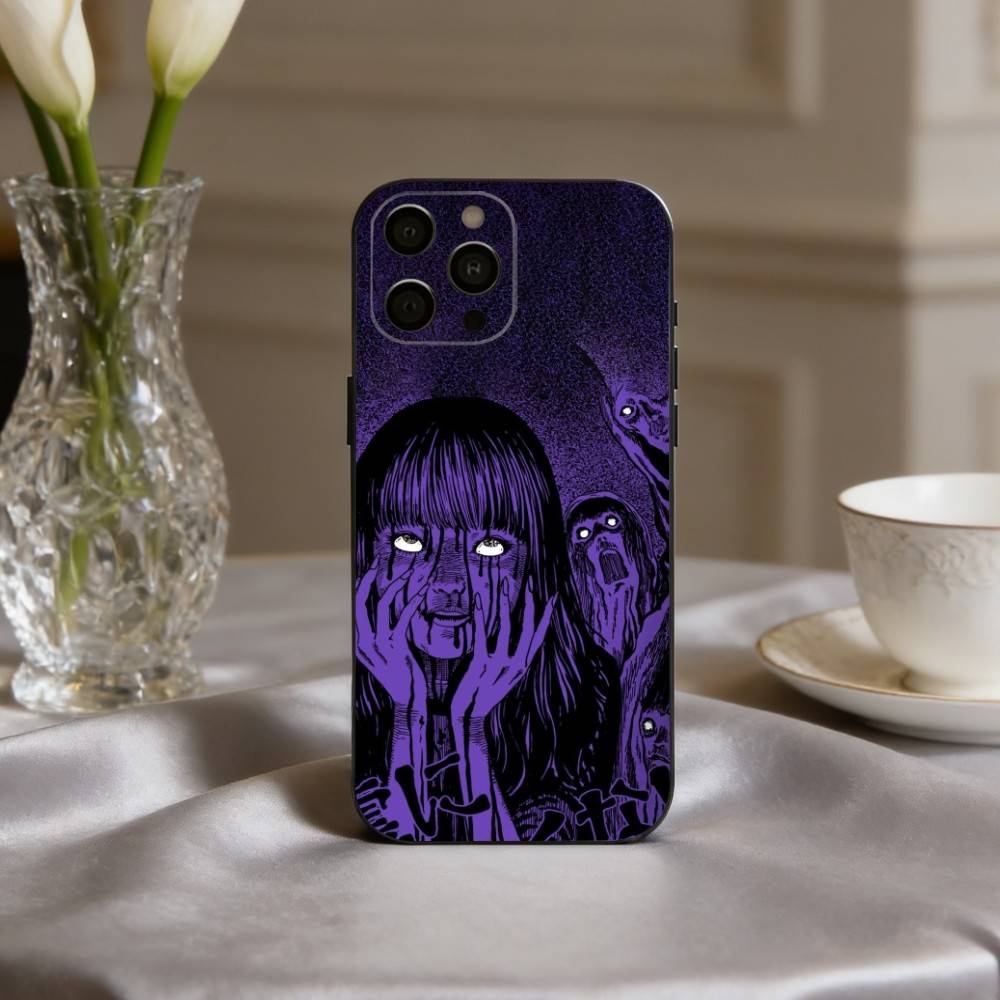 Чехол для телефона H-Horror T-Tomie-E для iPhone 17pro,16,15,14,13,12,11 Plus,Pro Max,XS,Мягкий силиконовый черный чехол