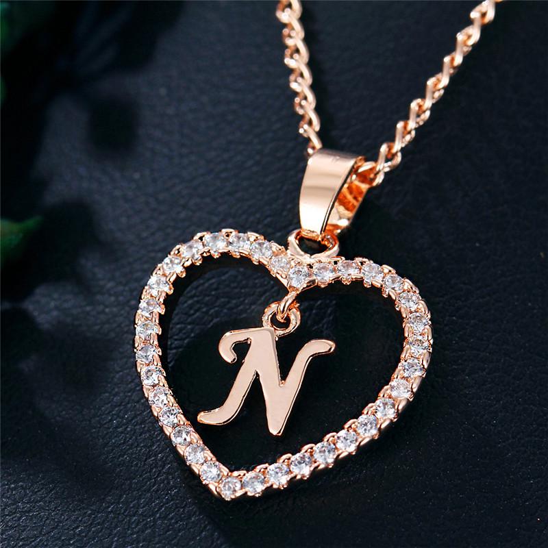 Charming Alphabet Elegant Pendant Initial Letter Simple Exquisite Love Heart Necklace Fashion DIY