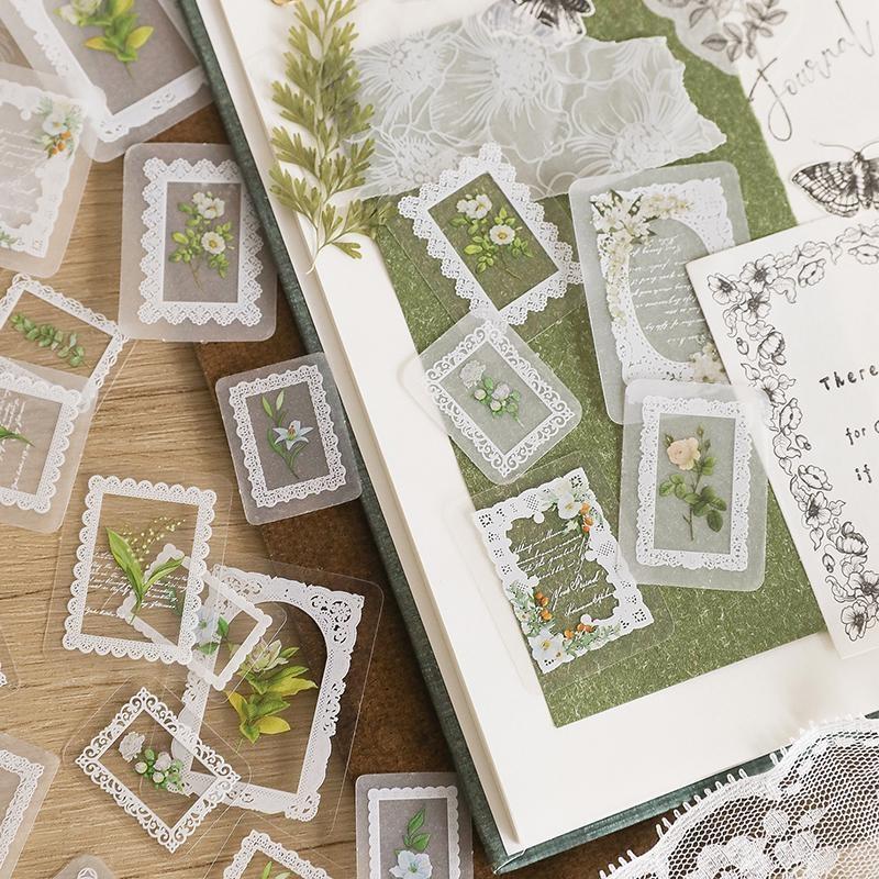 30Pcs/Pack PET Flower Lace Stickers Scrapbooking Stick Label Diary Decor Journaling Album Stationery
