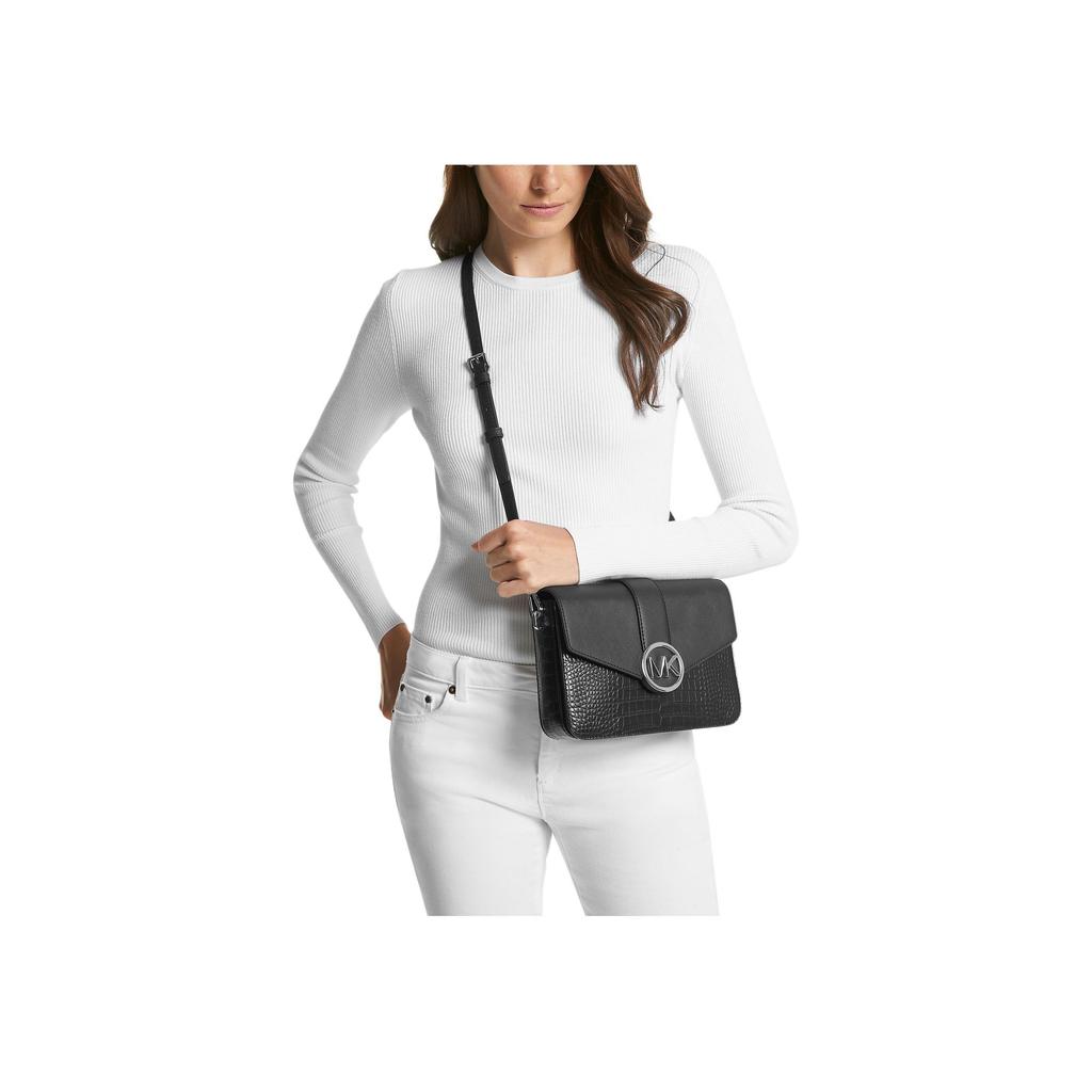 Michael Kors MK Carmen Модный повседневный сумка через плечо с логотипом и тиснением под крокодила Женские сумки Черный 35H3SNML6I-BLACK