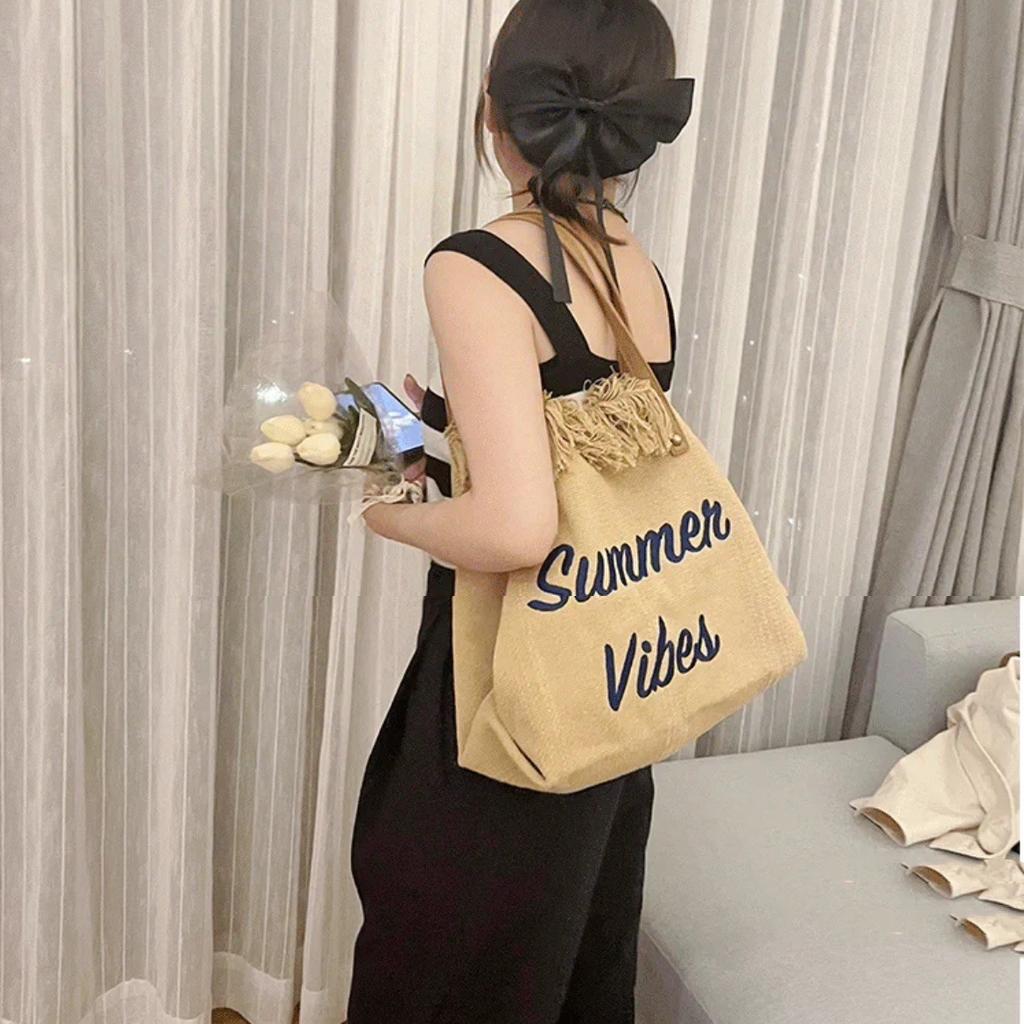 Handbag Simple Beach Bag Travel Bag Tassel Tote Bag Large Capacity One Shoulder Bag Tide