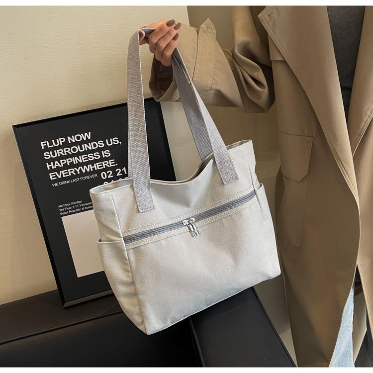 Женская сумка через плечо унисекс, большая вместительная сумка, повседневная универсальная однотонная холщовая сумка для студентов, дорожная сумка на молнии, квадратная сумка