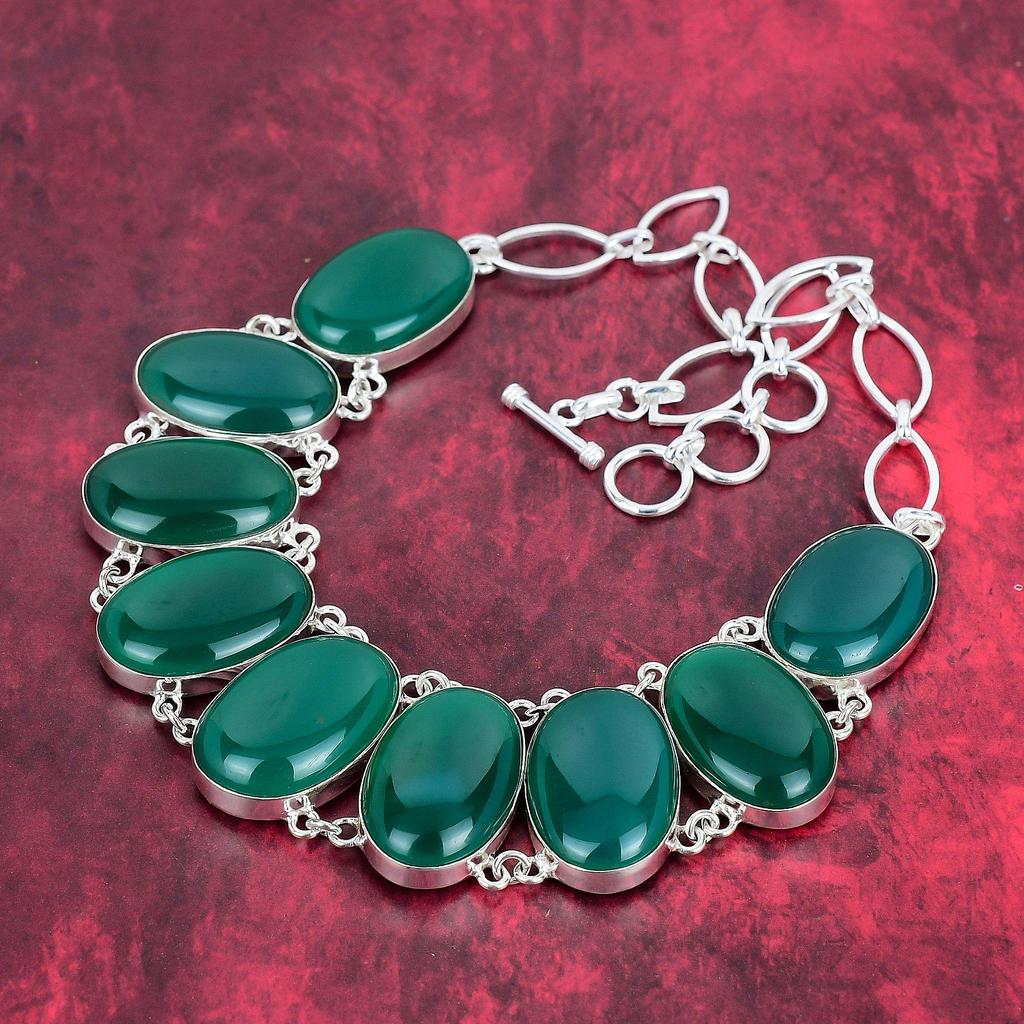 Ожерелье из зеленого оникса Ювелирные изделия ручной работы из драгоценных камней, ожерелье из стерлингового серебра 925 пробы, ювелирные изделия уникального дизайна, регулируемое ожерелье-цепочка