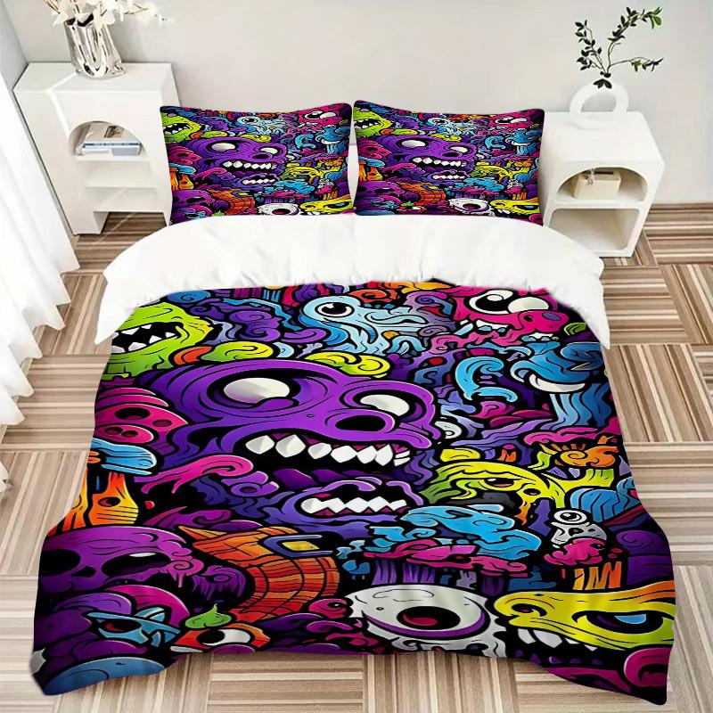 3pcs Anime Cartoon Design Bedding Set with One Quilt Cover and Two Pillowcases (No Core) - Festival Gift for Bedroom Decor, Polyester Fabric.F077