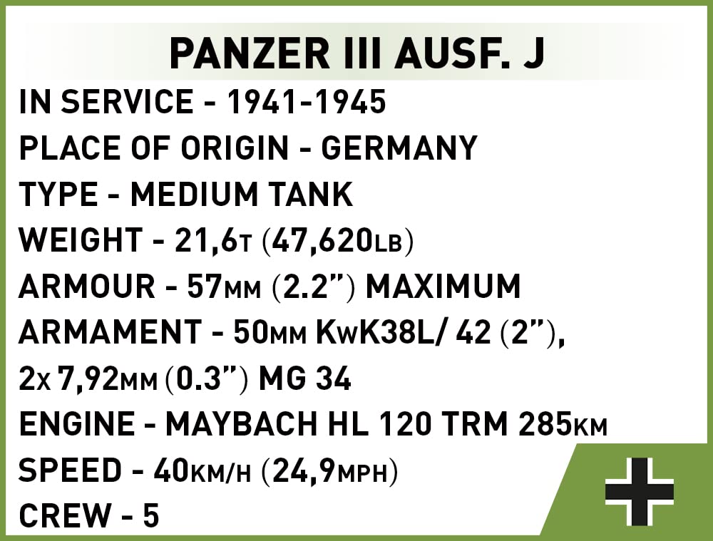 COBI Historical Collection PANZER III AUSF.J 2712 Tank Train (Germany) 148 Scale Military Block