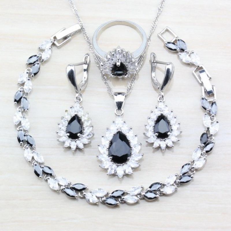 Blue Jewelry with Gem Set Pendant Earrings Necklace and Ring Lady Set