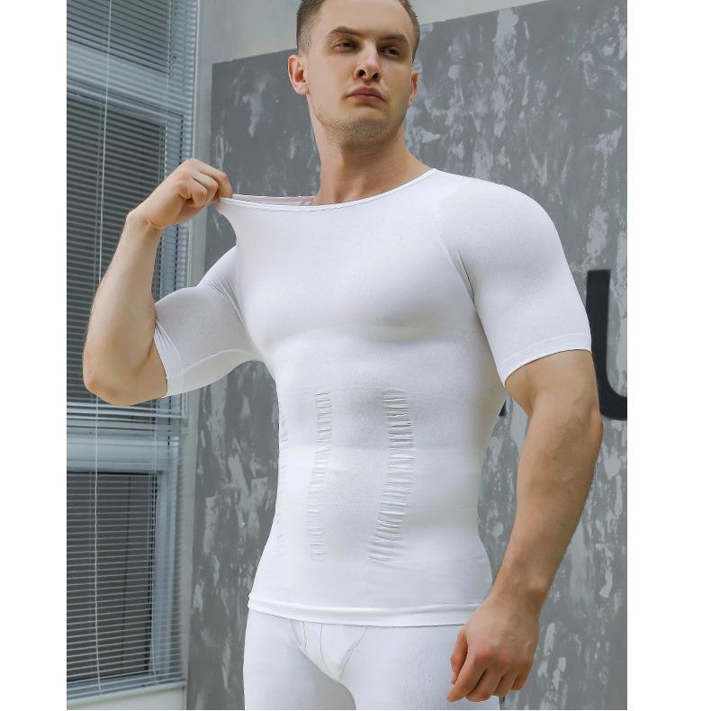 Men's Tummy Control Body Shaper Corset with Bust Support and Short Sleeves - DT02.