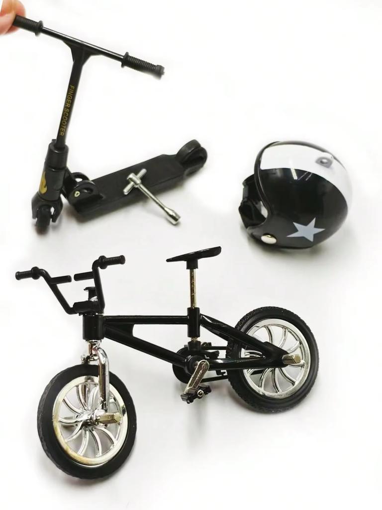 1:12 Miniature Bicycle Scooter Set with Repair Tools And Bike Helmet for Dollhouse DIY Diorama Accessories Mini Collectibles