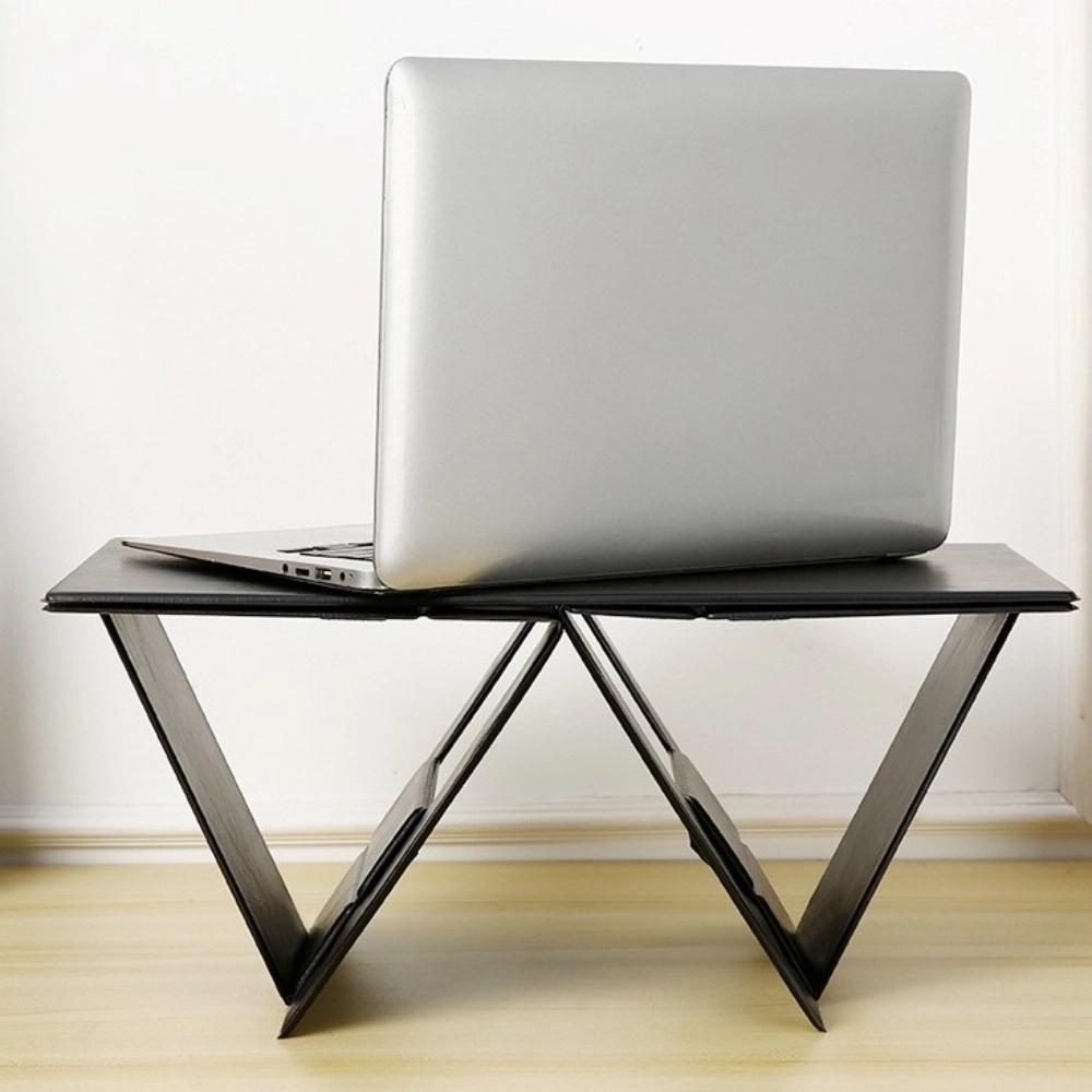 6-in-1 Function Foldable Laptop Stand PU Leather  Portable Laptop Desk Adjustable Ultra-Thin Profile Lap Tablet Holder