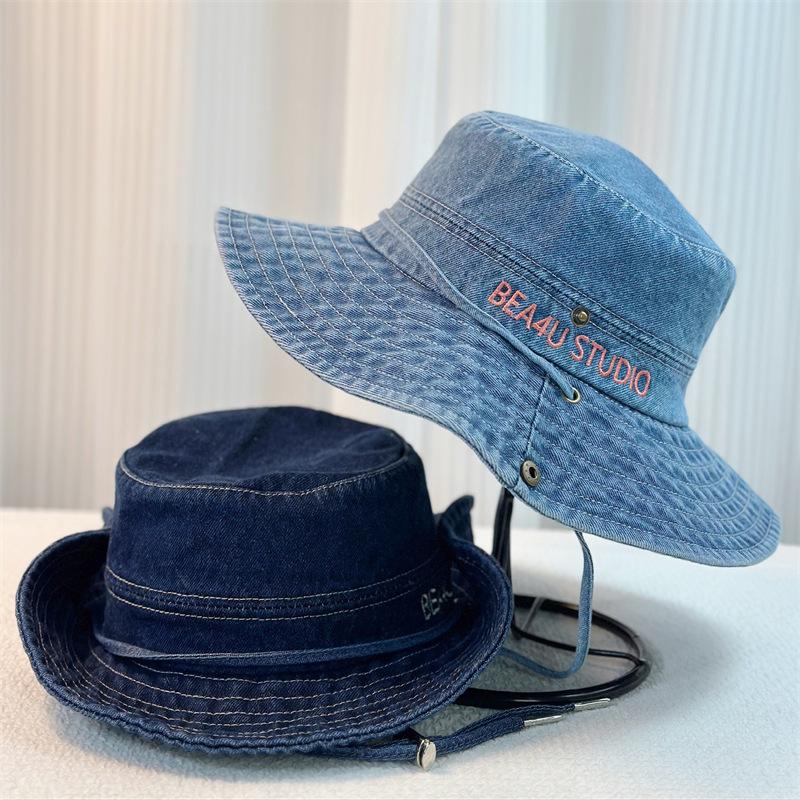 Женская джинсовая шляпа-ведро, однотонная летняя солнцезащитная шляпа с широкими полями, рыболовная кепка для путешествий на открытом воздухе, пляжа
