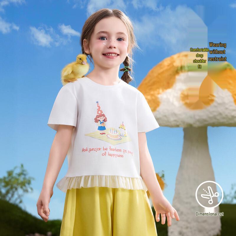 ASK JUNIOR Girls' Lace Ruffle Short-Sleeved T-shirt
